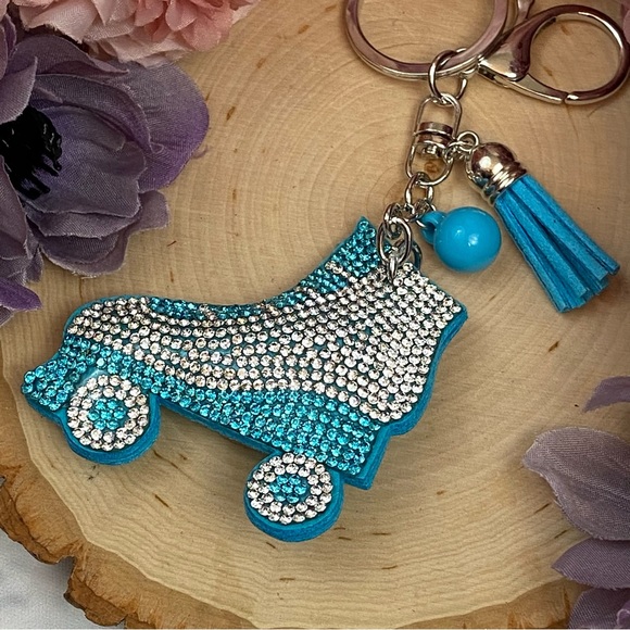 Blue Rhinestone Roller Skate and Tassel Keychain - Picture 5 of 10